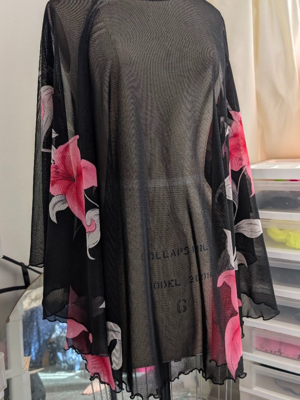 Sheer black floral lightweight cape shawl - Picture 8 of 9